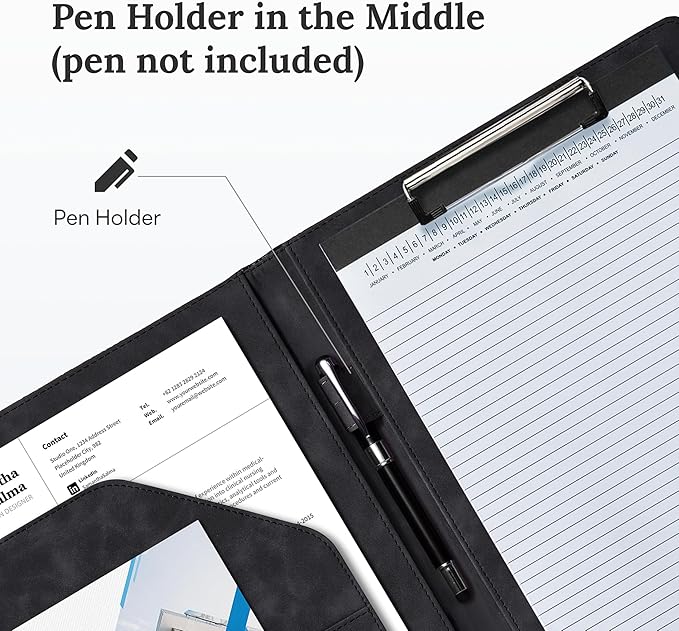 Clipboard Folder Padfolio, Mymazn Writing Portfolio Faux Leather Clipboards with Cover for Legal Pad Holder Letter Size A4 8.5 x 12 for Business Conference Notepad Clip Boards