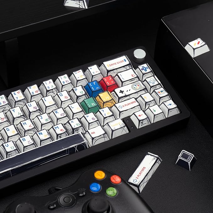 Manga Style PBT Keycaps Set, Cherry Profile Pixel Game Theme Key Cap, Dye Sub Keyboard caps 135 Keys Custom Keycaps for Cherry Gateron MX Switches Mechanical Keyboards