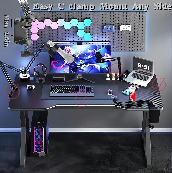 Low Profile Mic Boom Arm, 360° Rotatable 3-Section Foldable Desk Microphone Stand, 2.5kg Heavy Duty C Clamp Mic Mount with 1/4 3/8 5/8 Screw Adapter for Streaming Podcast(C Clamp Mount)