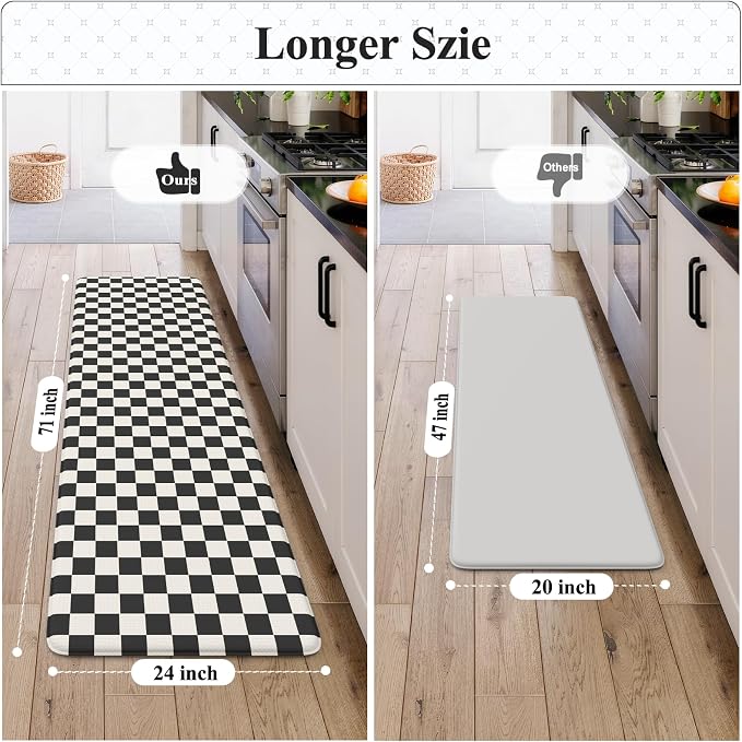 KIMODE Kitchen Mats Cushioned Anti Fatigue, Farmhouse Kitchen Rug 24"x71" | Black and White Kitchen Mats for Floor, Waterproof Laundry Room Rug, Memory Foam Standing Mat for Kitchen Decor Office Desk