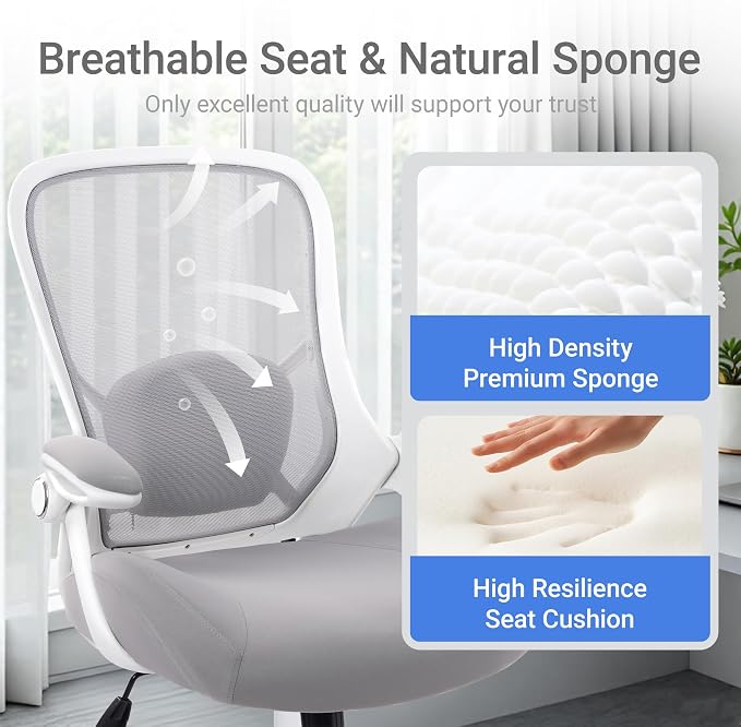 HYLONE 400lbs Heavy Duty Office Chair, 5" Thickened Seat Ergonomic Desk Chair with Adjustable Armrests, Home Office Computer Chairs for Long Hours Mesh Executive Chair(Grey)