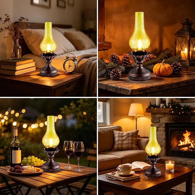 Vintage Table Lamp,Touch Control & 3-Way Dimmable Rustic Retro Farmhouse Bedside Lamp with Amber Glass Shade and LED Bulb for Bedroom, Living Room, Cabin, Office