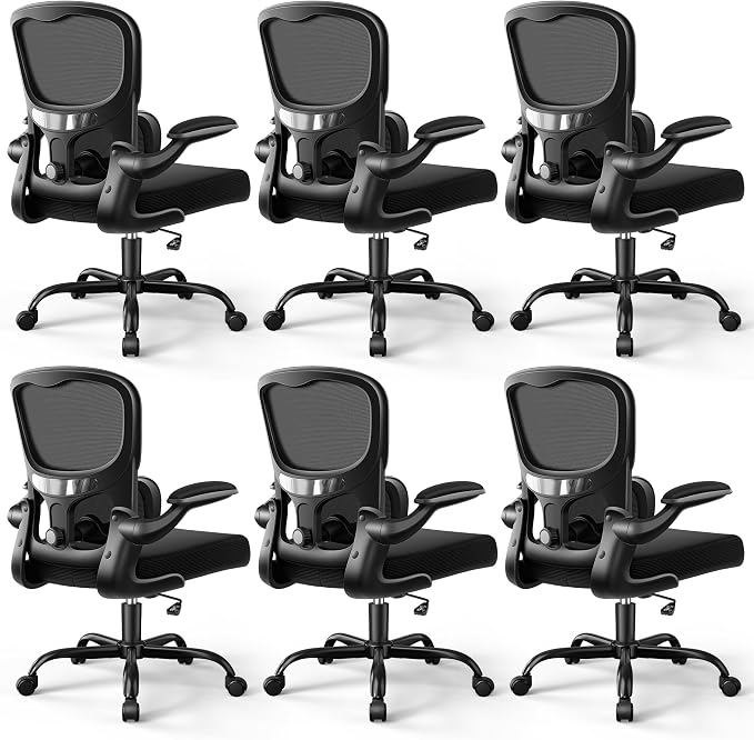 ALLGOD Ergonomic Office Chair, Breathable Mesh Ergonomic Desk Chair with Adjustable Lumbar Support, Flip-up Armrests, Computer Chairs Comfortable for Home, Office, Work, 300lbs, Black (6Pack)