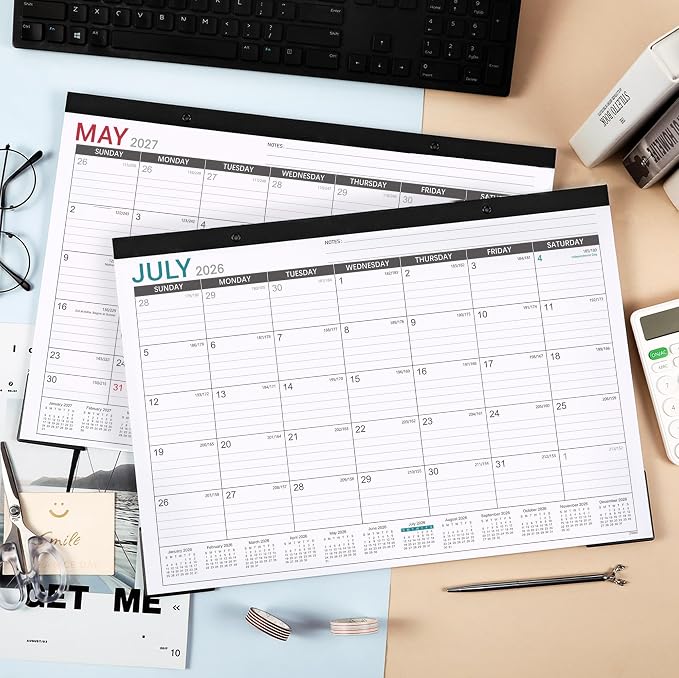 2026-2027 Desk Calendar - Desk Calendar 2026-2027, 17"x12" Desktop Calendar, Jul. 2026 - Dec. 2027, Corner Protectors, Large Ruled Blocks
