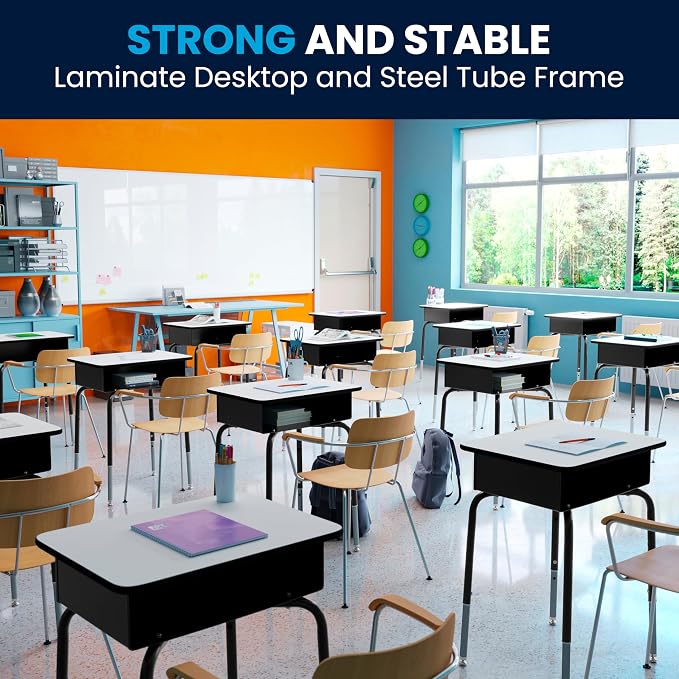 Flash Furniture Billie Student Desk - Gray Open Front Metal School Desk - 24"W x 18"D Adjustable Height, Durable Desk for School or Remote Learning, Set of 5