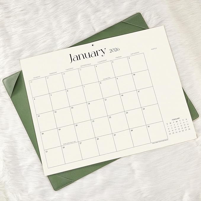 Simplified Desk Calendar 2026 with Desktop Mat, Cabbrix Large Desk Pad Calendar 21" x 16-1/2" Including January 2026 to December 2026, Desk Blotter Calendar for Home School and Office (Mint Green)