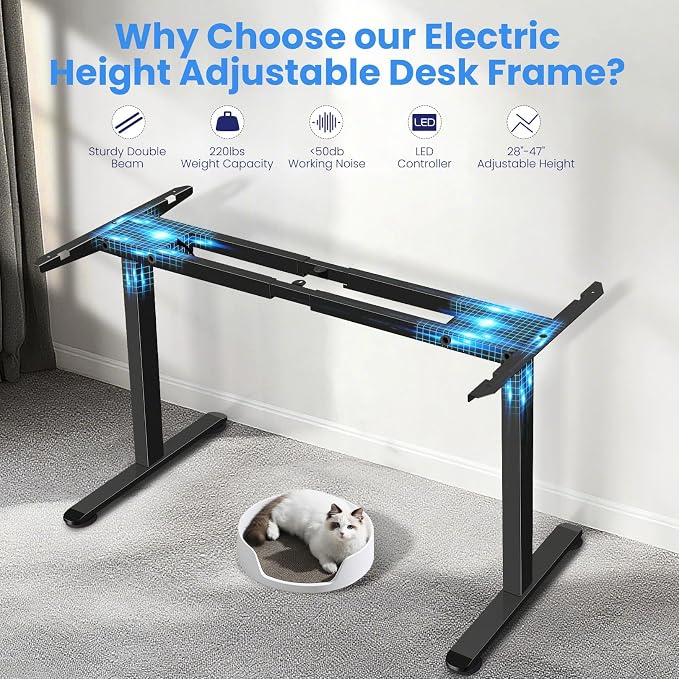 Dual Motor Electric Standing Desk Frame,Compatible Desktop Size 48″-78″ and 264 lbs Weight Capacity,Memory Controller Height Adjustable Frame,Black Frame Only