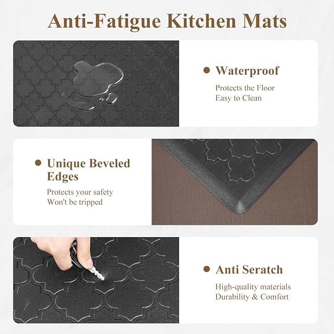 HEBE Anti Fatigue Kitchen Mats for Floor 20"x60", Cushioned Standing Mat | Non Slip Waterproof Kitchen Runner Rug, Heavy Duty Padded Foam Comfort Mat Floor Carpet for Standing Desk, Laundry, Sink