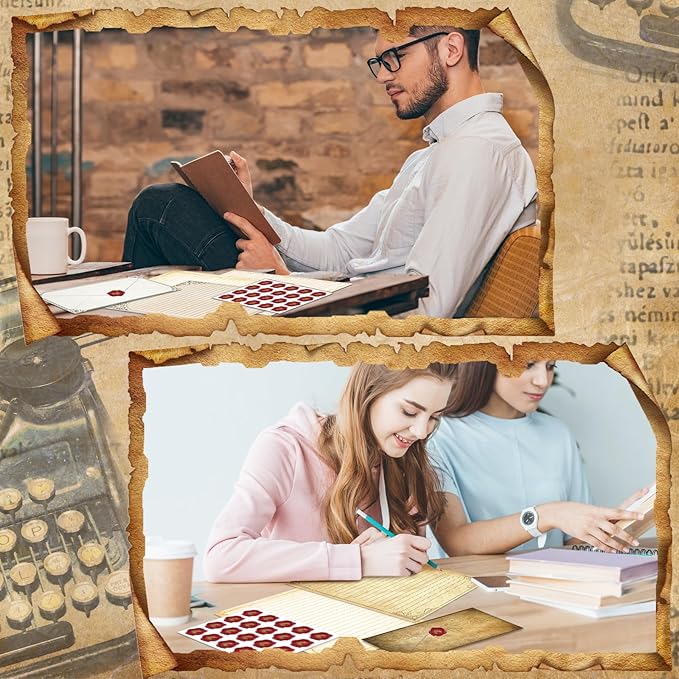 TaoBary 160 Pcs Stationery Paper Set 50 Double Sided Stationery Papers with 50 Matching Envelopes and 60 Round Dot Sticker, 10 Design(Retro,8.5 x 11 Inch)