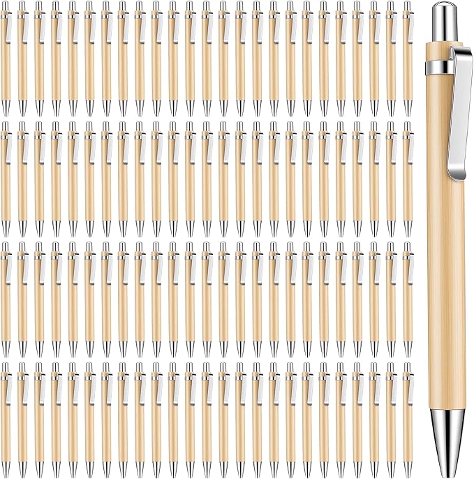 100 Pcs Bamboo Pens Bulk, Wooden Retractable Ballpoint Pen Black Ink 1mm, Eco-Friendly Smooth Writing Pen for Engraving, Customizable Bulk Pens for Office Supplies Gifts