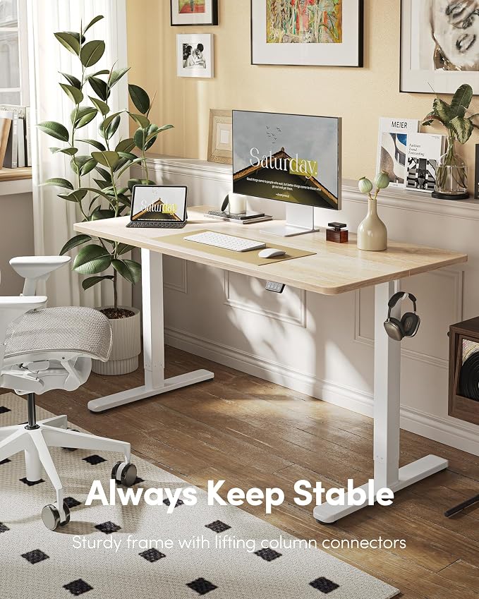 FEZIBO Electric Standing Desk Adjustable Height, 48 x 24 Inch Sit and Stand, Home Office Desk, Ergonomic Workstation Computer Desk, Maple