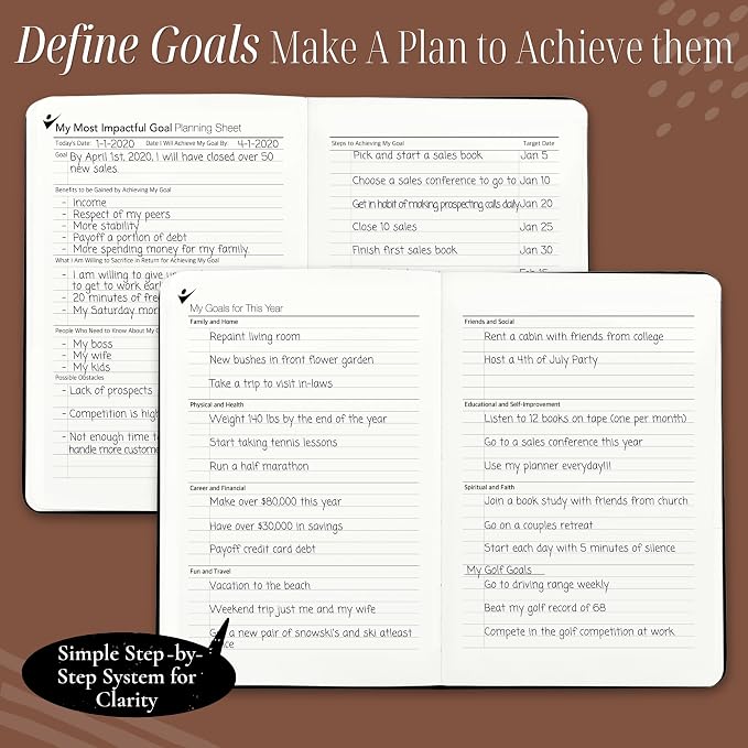 Goal Crazy Undated Daily Planner to Achieve Your Goals - 90 Day Guided Journal & Productivity Organizer with Goal Setting, Habit Tracker, To Do List, Academic & Work Calendar, Leather Hardcover - Brown
