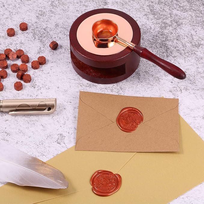 7 Pieces Wax Seal Kit, Seal Warmer Melting Spoon and 5 Pieces Tea Candles, Wax Sticks Beads Melting Furnace Tool for Sealing Stamp Greeting Wedding Invitation Card