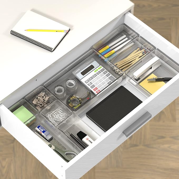 Simple Houseware 30 PCS Clear Plastic Drawer Organizers Set, 5-Size | for Makeup, Bathroom, Bedroom and Office