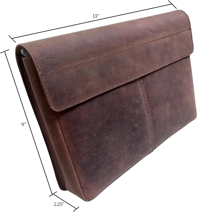 Calyx Leather Folder, Full Grain Leather File Folder Organizer Document Holder, Leather Portfolio for Men – Spacious Leather Folio Laptop Sleeve Case for 13" Laptops, MacBook & Tablets (Rustic Brown)