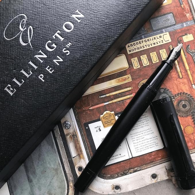 Ellington Pens Luxury Fountain Pen Set - Extra Fine Nib - Includes 3 Ink Cartridges, Refillable Ink Converter, Gift Box - Fountain Pens For Writing, Calligraphy, Journaling, Sketching (The Stealth)