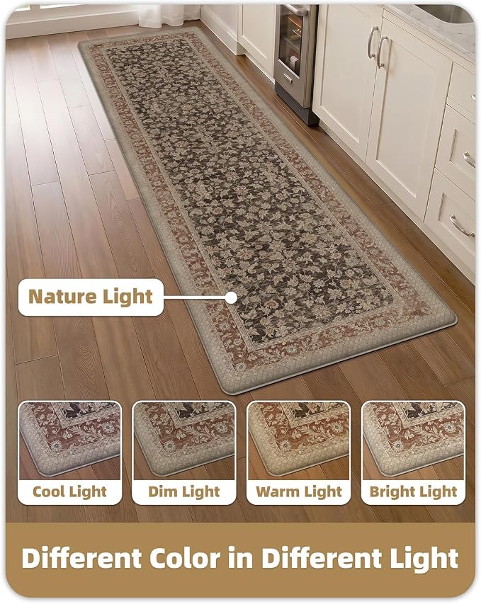 Color&Geometry Kitchen Mat 60x150cm Faded Vintage Anti Fatigue, Light Taupe | 0.4in Cushion Standing Mat For Cooking/Working/Laundry, Boho Decor, Non Slip PVC Kitchen Rug, Oil/Water Proof, Anti Slip
