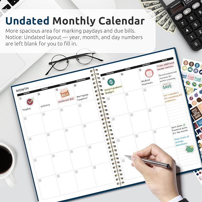Budget Planner - Monthly Budget Book with Expense Tracker Notebook, Undated Bill Organizer & Finance Planner to Take Control of Your Money, Account Book to Manage Your Finances-Navy Blue