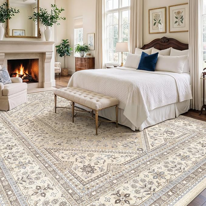 12x18 Area Rug for Living Room: Large Washable Oriental Rugs Non Slip Backing Stain Resistant Carpet for Bedroom Indoor Soft Low Pile Floor Mat for Dining Room Home Office Decor