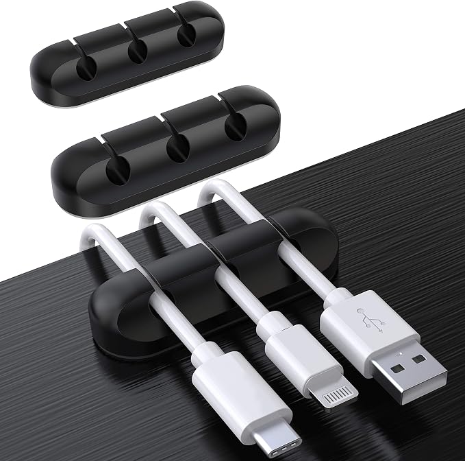 SOULWIT Cable Holder Clips, 3-Pack Cable Management Cord Organizer Clips Silicone Self Adhesive for Desktop USB Charging Cable Nightstand Power Cord Mouse Cable Wire PC Office Home - Black