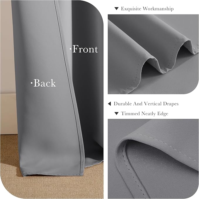 PONY DANCE Blackout 80 inch Length Curtains 2 Panels Set, Thermal Insulated Back Tab Window Drapes for Closet, Temporary Room Divider Curtains for Bedroom Sliding Door, W 42 x L 80 inch, Silver Grey