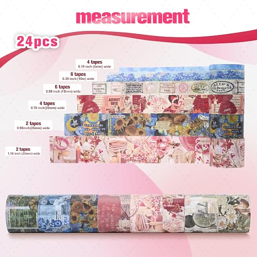 24 Rolls Washi Tape Set,Floral Decorative Tape for Scrapbooking Supplies,Junk Journal,DIY Art Crafts,Planners and Gift Wrapping(Art Oil Painting Series)