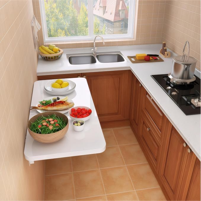 Wall Mounted Laundry Room Folding Table，Fold Down Desk for Small Spaces |Office|Study|Work Bench|Kitchen Dining Restaurant| Home Bar | Waterproof Easy to Install and Clean