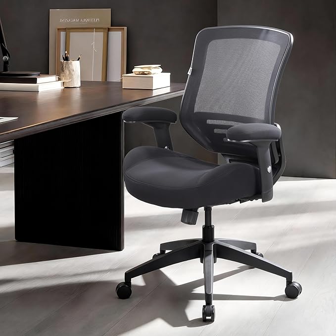 BOLISS Office Chair Mesh Ergonomic Super Soft Thick and Wide Cushion Computer Desk Chair Height Adjustable Arms and Lumbar Support Reduce Back Pain (Black)