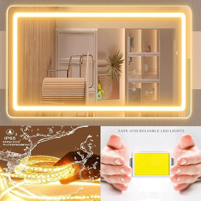 Gvnkvn Makeup Vanity Mirror with USB Charging Port 28" x 22" Large LED Makeup Mirror, Desk Mirorr with Lights, Light up Mirror with 10X Magnification and, Dimmable 3 Modes, Touch Gold