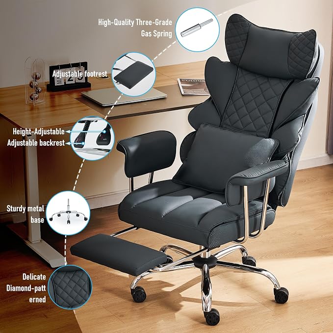 DYHOME 500 Lbs Kneading Massage Office Chair with Foot Rest Reclining Black | Ergonomic Computer Chair, High Back Thick Cushion, Big & Tall, Comfy Leather, Heavy Duty Home Executive