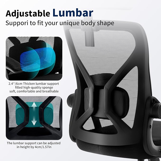 Office Chair,Ergonomic Desk Chair with Adjustable Lumbar Support,400 Lbs Mesh Computer Chair High Back with Headrest for Home Office (Light Black)