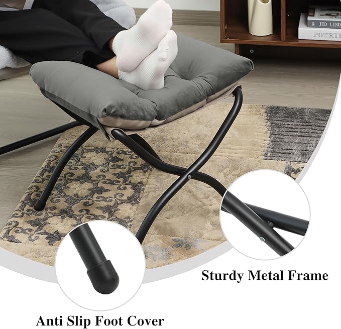 15"(H) Folding Ottoman, Set of 2, Foldable Footrest Stool, Small Foot Stool for Couch, Collapsible Foot Rest Ottoman for Sofa, Accent Padded Ottomans for Living Room, Bedroom, Dark Grey