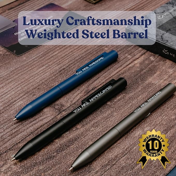 MESMOS 3pk Luxury Metal Ballpoint Pens, End of Year Teacher Gifts, Fancy Pens for Men, German Ink & Swiss Nib, 1mm Medium Tip, Thank You Gift Men, Cool Desk Accessories