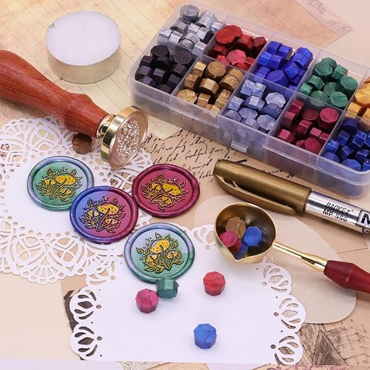 SWANGSA Mushroom Wax Seal Stamp Kit with 200pcs Sealing Wax Beads, Great for Embellishment of Invitations, Wine Packages, Gift Idea