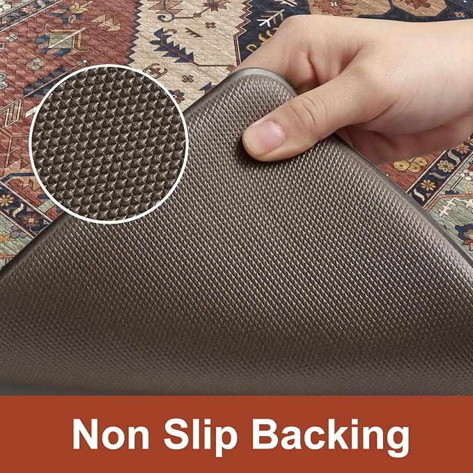 KIMODE Anti Fatigue Kitchen Mats for Floor,17.3" x 29" Vintage Red Cushioned Kitchen Rugs,Non-Slip Waterproof Kitchen Sink Standing Mat Wipe Clean for Kitchen Floor