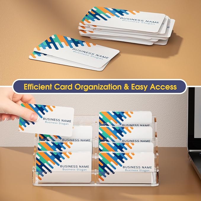 MaxGear 2 Pack Acrylic Business Card Holder, Card Display Stand, 8 Pockets | 4-Tier Freestanding Design, Clear Acrylic Construction, Fits Standard Business Cards for Reception, Office and Countertops