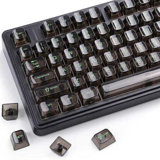 Sunzit Black Transparent Keycaps, OEM Profile Keycap Set, Custom Minimalist Style Keycaps, Fully Backlit Key Cap for MX Switches Mechanical Keyboard