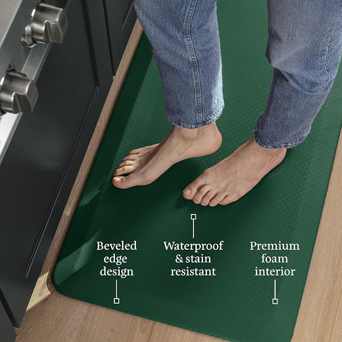 Zulay Home Large 20 x 39 Inch Anti Fatigue Floor Mat - 3/4 Inch Thick Cushioned Kitchen Mats for Standing - Comfortable Padded Floor Mats for Standing Work Desk - Memory Foam Kitchen Mat - Green