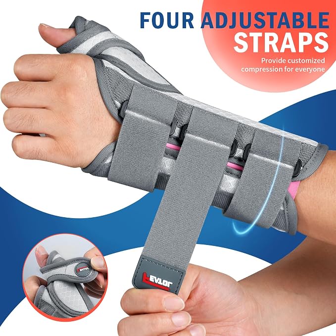 FEATOL Carpal Tunnel Wrist Brace Night Support, Thumb Spica Splint Right Hand for De Quervains Tenosynovitis, Tendonitis, Thumb Brace for Women Men, White Pink, Medium/Large