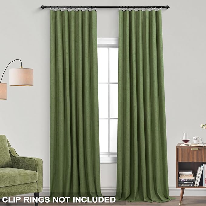 KOUFALL Olive Green Retro Mid Century Modern Curtains for Office,Boho Linen Blackout Curtains for Dining Room,Cortinas para Sala Elegantes