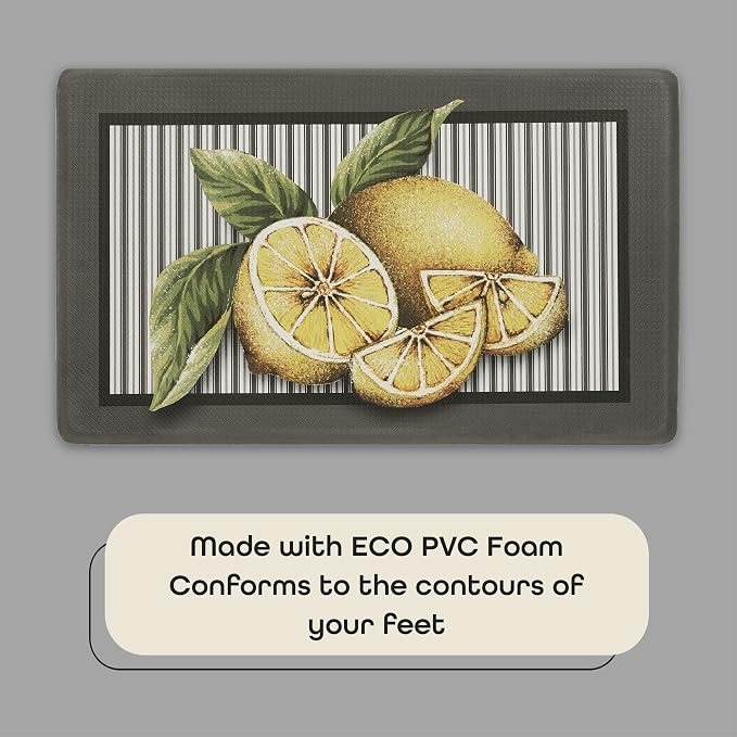 Anti-Fatigue Floor Comfort Mat - 18 x 30 Inch (Lemon Drop) - Waterproof Non-Slip Rug - Easy to Clean Cushioned Mat for Kitchen, Bathroom, Standing Desk & Office - Achim Home Decor