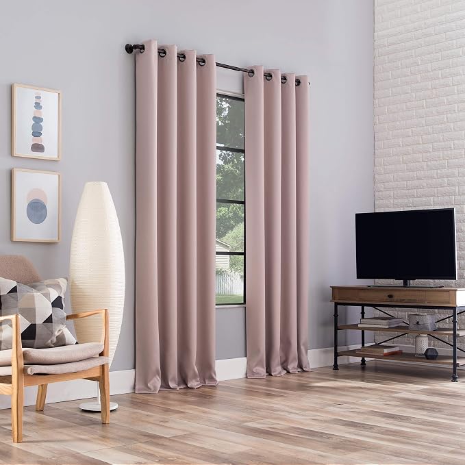 Sun Zero Nordic 2-pack Theater Grade Extreme 100% Blackout Grommet Curtain Panel Pair, 52" x 84", Blush