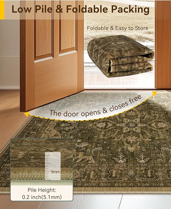 RELEANY Area Rugs 3'x4' Washable Non-Slip, Floral Vintage Distress Medallion Carpet for Living Room Bedroom Dining Room, Brown Dark Brown