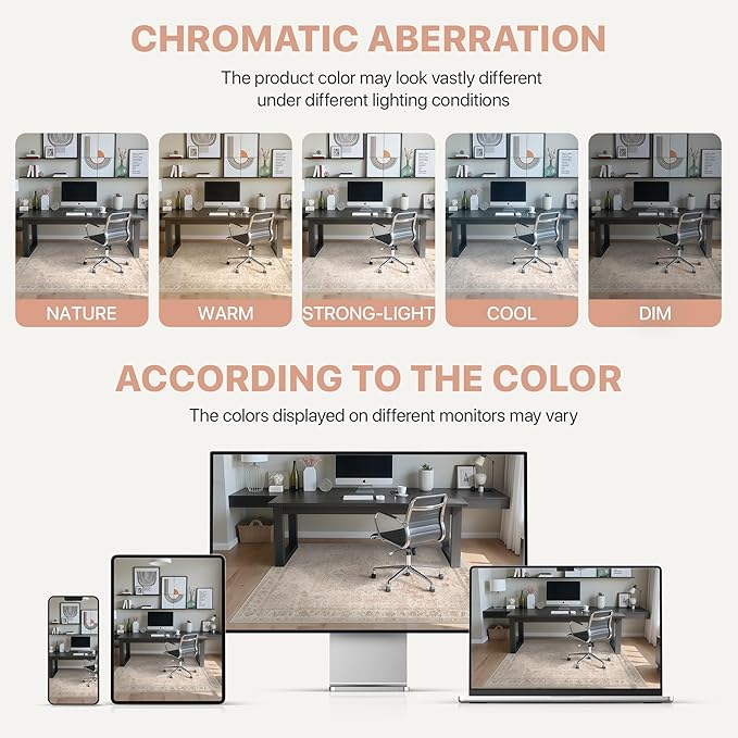 48"x72" Office Chair Mat for Hardwood Tile Floor, Under Desk Carpet Protector for Rolling Computer Chair Mat, Machine Washable Area Rug, Anti-Slip 1/5" Thick Low Pile Thin Vinyl Floor Mat, Light Pink