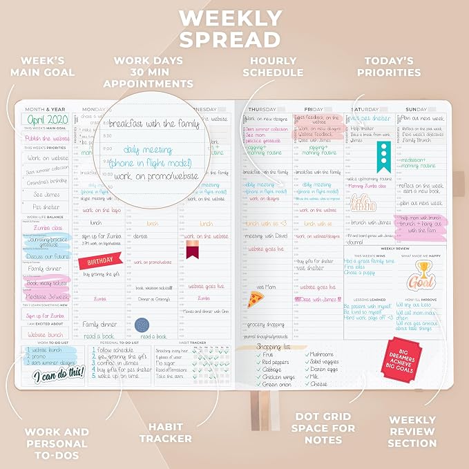 Clever Fox Planner PRO Schedule – Undated Weekly & Monthly Life Planner with Time Slots, Appointment Book & Daily Organizer, A4 (Seashell)