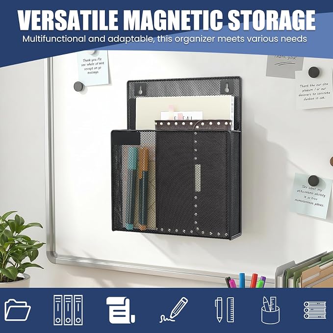 Magnetic Wall File Folder, 1 Pockets File Folder Organizer, Office Hanging Magazine Rack, Magnetic Paper Holder, No Drilling Mail Organizer for Refrigerator, Office