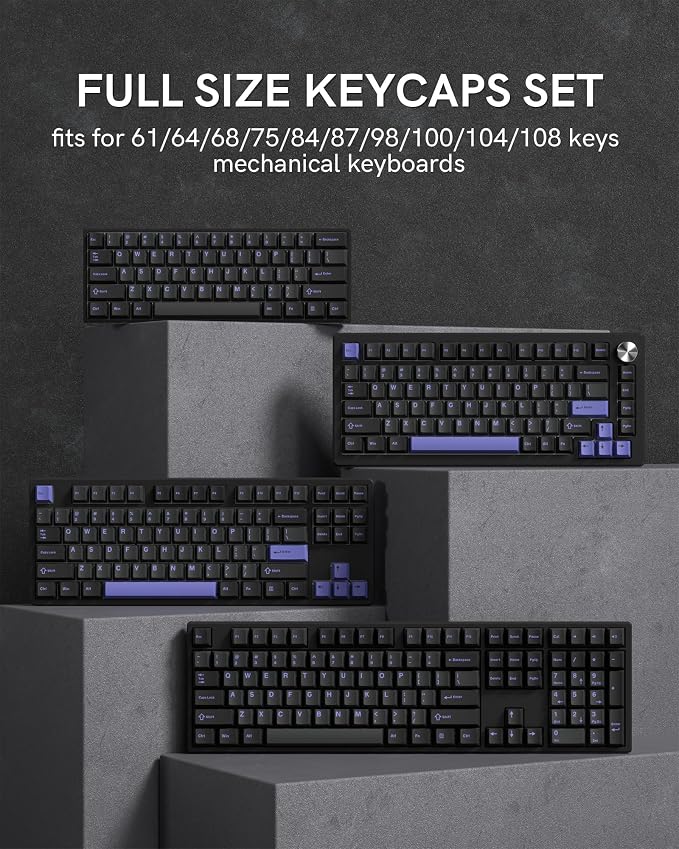 Womier Double Shot PBT Keycaps Set 138 Keys, Cherry Profile Custom Keycaps 60 65 75 100 Percent for 61/64/68/84/87/100/104/108 Retro Gaming Mechanical Keyboard, Black Purple