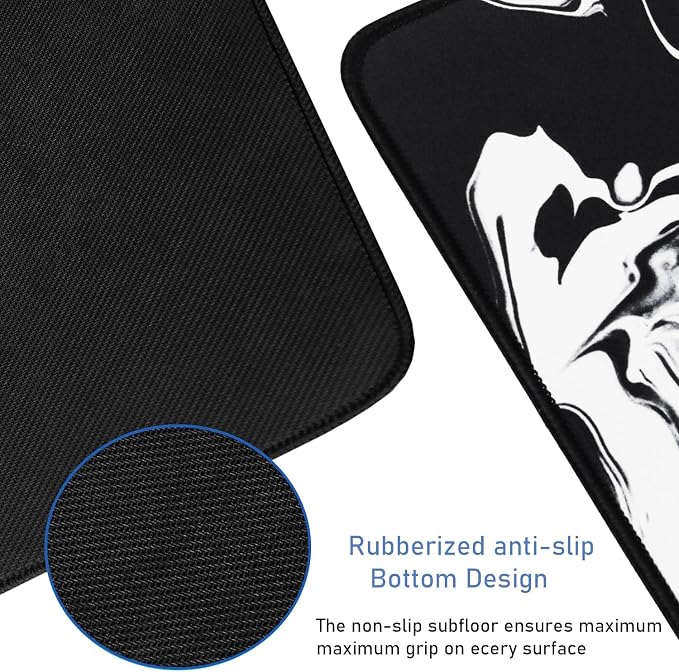 Large Extended Gaming Mouse Pad with Stitched Edges, 47.3 X 23.6 in Desk Pad Durable Non-Slip Natural Rubber Base, Waterproof Computer Keyboard Mat for Esports Pros, Gamer, Desktop, Black White