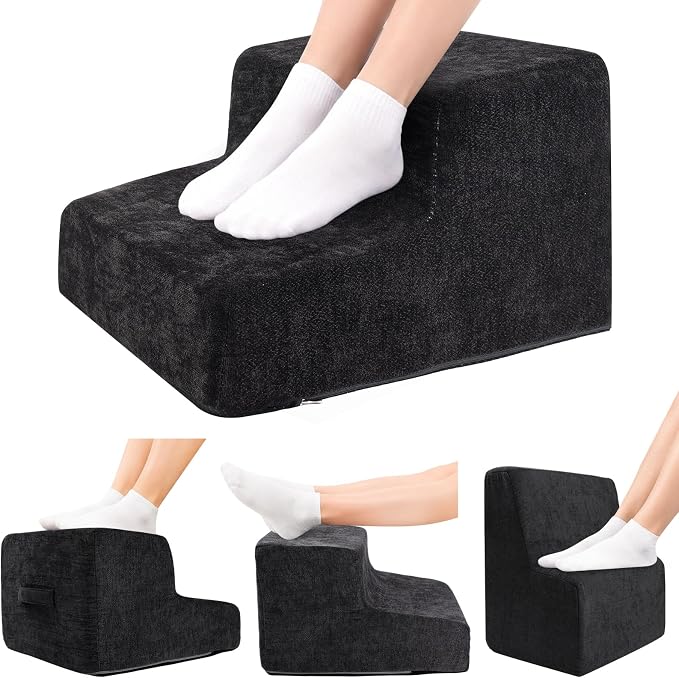 Foot Rest for Under Desk at Work,2-Tier Ergonomic Footrest for Office,Black | with Washable Cover and Handle, Non-slip bottom, Support Foot Pillow, Leg Elevation Pillow, Support Feet and Legs for Home