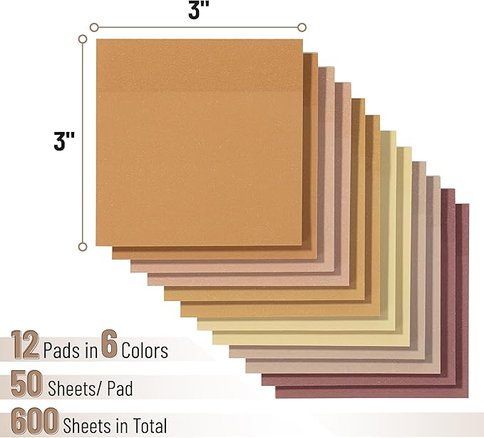 Mr. Pen- Sticky Notes, 3”x3”, 12 Pads, 600 Sheets, Vintage Brown Sticky Notes 3x3, Stocky Notes for Bible Journaling